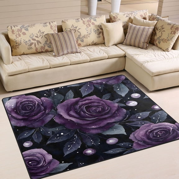Yayeee Area Rugs for Living Room 6.7'x4.8' Non Slip Washable Bedroom Floor Carpet, Roses and Pearls