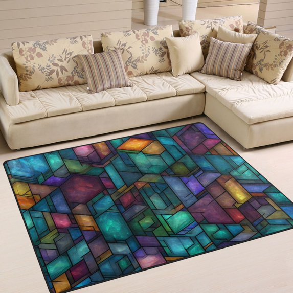 Yayeee Area Rugs for Living Room 6.7'x4.8' Non Slip Washable Bedroom Floor Carpet, Stained Glass Pattern