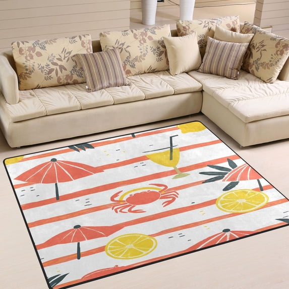 Yayeee Area Rugs for Living Room 6.7'x4.8' Non Slip Washable Bedroom Floor Carpet, Striped Crab