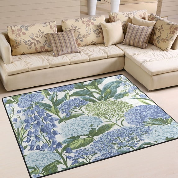 Yayeee Area Rugs for Living Room 6.7'x4.8' Non Slip Washable Bedroom Floor Carpet, Vibrant Hydrangeas Pattern