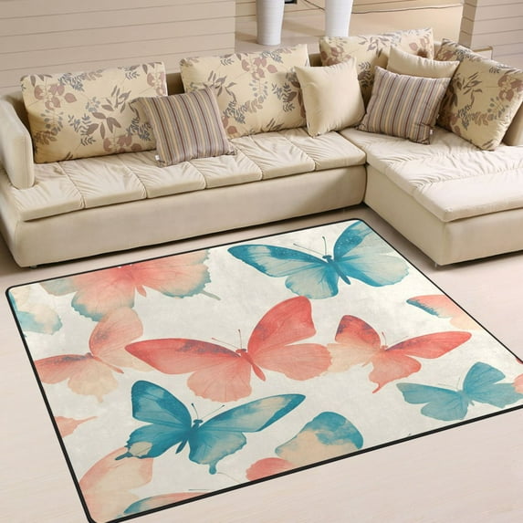 Yayeee Area Rugs for Living Room 6.7'x4.8' Non Slip Washable Bedroom Floor Carpet, Watercolor Butterflies