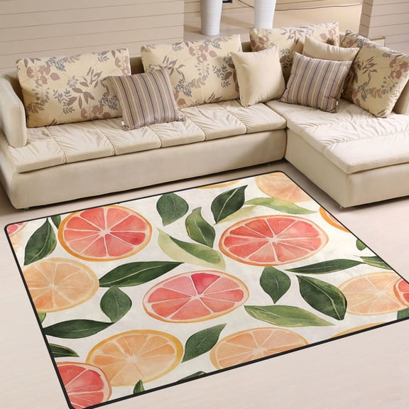 Yayeee Area Rugs for Living Room 6.7'x4.8' Non Slip Washable Bedroom Floor Carpet, Watercolor Grapefruit
