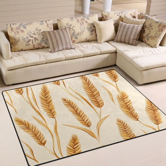 Yayeee Area Rugs for Living Room 6.7'x4.8' Indoor Non Slip Washable Bedroom Carpet, Wheat Ears Pattern