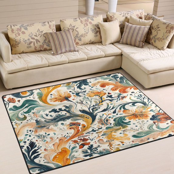 Yayeee Area Rugs for Living Room 6.7'x4.8' Non Slip Washable Bedroom Floor Carpet, Whimsical Leaves