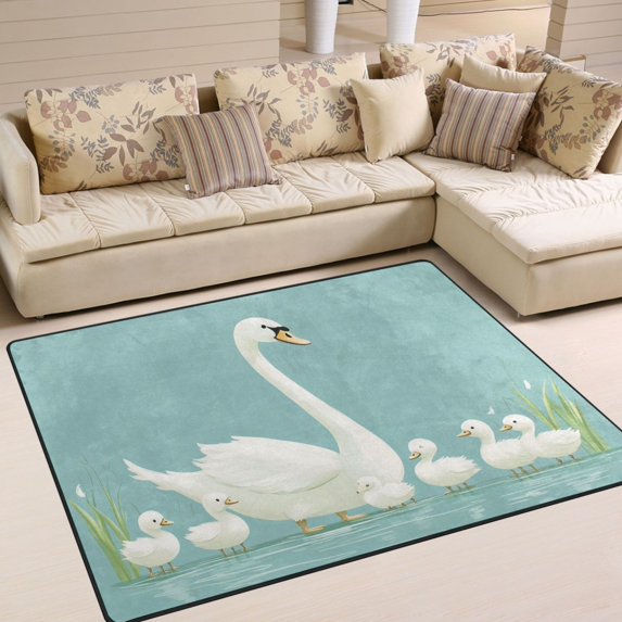 Yayeee Area Rugs for Living Room 6.7'x4.8' Indoor Non Slip Washable Bedroom Carpet, White Cartoon Swan