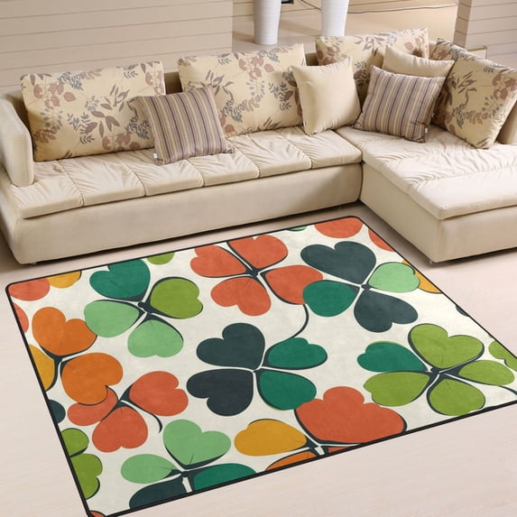 Yayeee Area Rugs for Living Room 6.7'x4.8' Indoor Non Slip Washable Bedroom Carpet, White Clover Pattern
