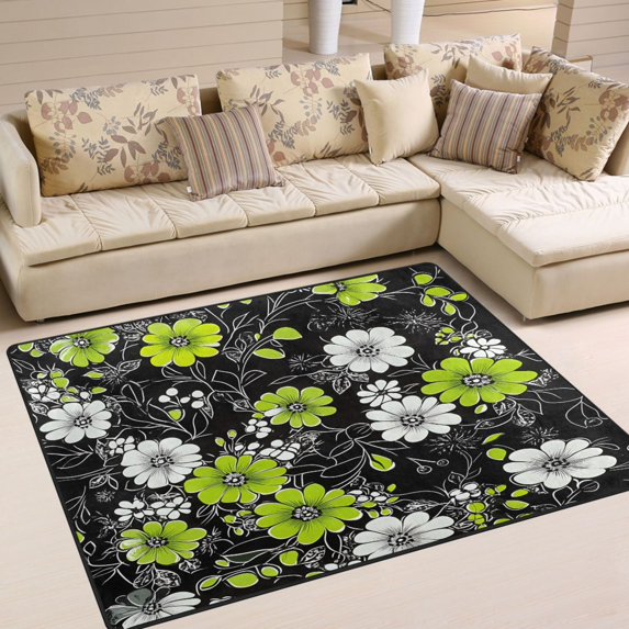 Yayeee Area Rugs for Living Room 6.7'x4.8' Non Slip Washable Bedroom Floor Carpet, White Flower Pattern