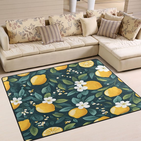 Yayeee Area Rugs for Living Room 6.7'x4.8' Non Slip Washable Bedroom Floor Carpet, Yellow Lemons