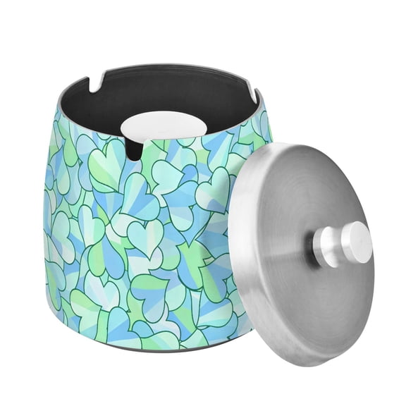 Yayeee Ashtray with Lid for Cigarette Smokeless Stainless Steel Home Windproof Ash Holder, Abstract Hearts Pattern