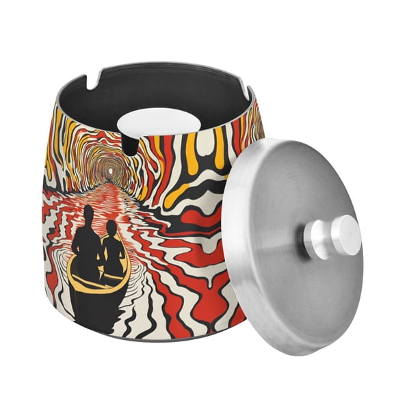 Yayeee Ashtray with Lid for Cigarette Smokeless Stainless Steel Home Ash Holder, Abstract Boat Ride