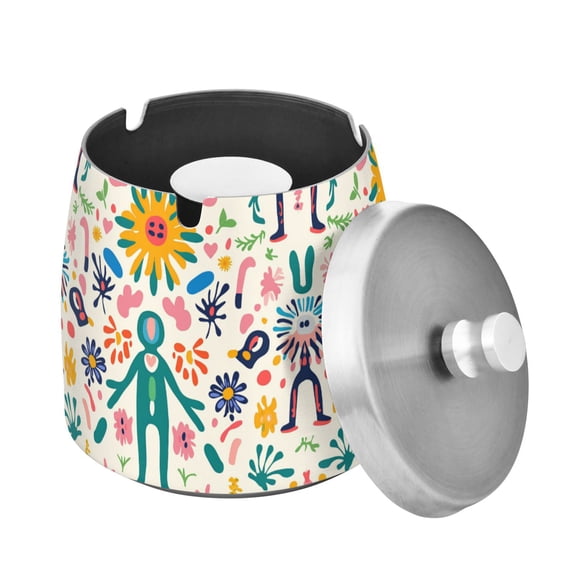 Yayeee Ashtray with Lid for Cigarette Smokeless Stainless Steel Home Ash Holder, Abstract Floral