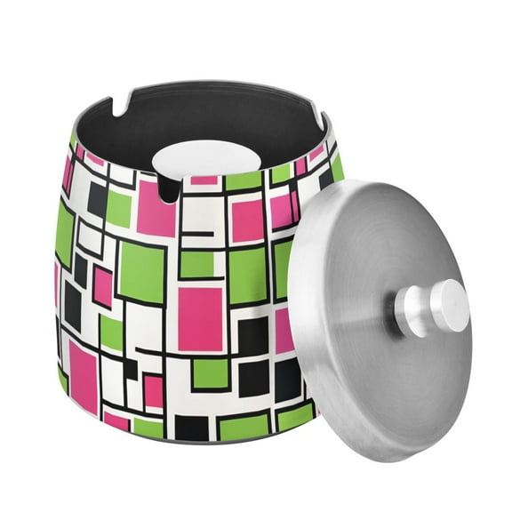 Yayeee Ashtray with Lid for Cigarette Smokeless Stainless Steel Home Ash Holder, Abstract Geometric