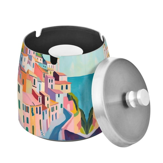 Yayeee Ashtray with Lid for Cigarette Smokeless Stainless Steel Home Ash Holder, Abstract Painting