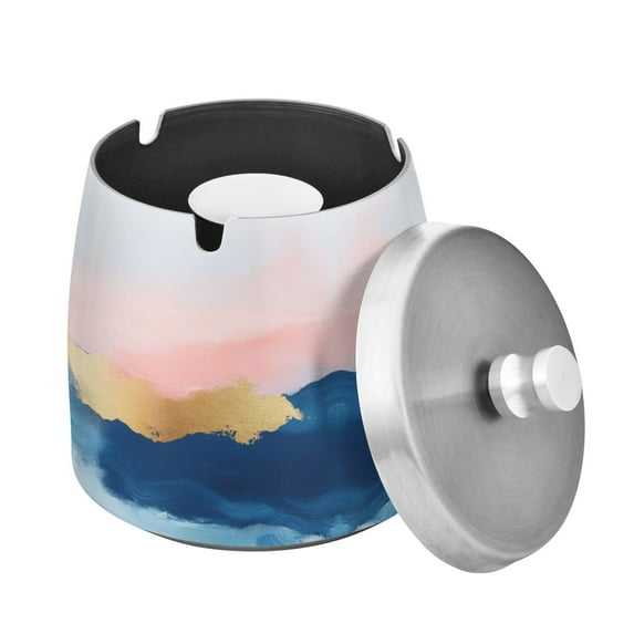 Yayeee Ashtray with Lid for Cigarette Smokeless Stainless Steel Home Ash Holder, Abstract Painting