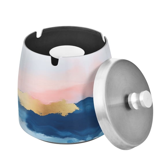 Yayeee Ashtray with Lid for Cigarette Smokeless Stainless Steel Home Ash Holder, Abstract Painting