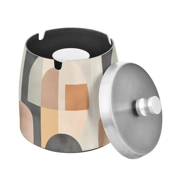 Yayeee Ashtray with Lid for Cigarette Smokeless Stainless Steel Home Ash Holder, Abstract Shapes