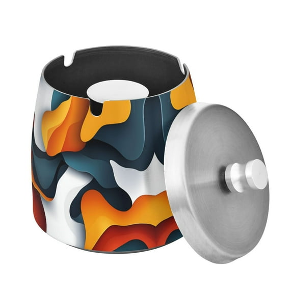 Yayeee Ashtray with Lid for Cigarette Smokeless Stainless Steel Home Ash Holder, Abstract Wavy