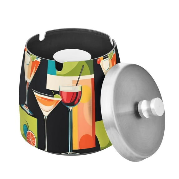 Yayeee Ashtray with Lid for Cigarette Smokeless Stainless Steel Home Ash Holder, Art Cocktails