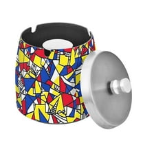 Yayeee Ashtray with Lid for Cigarette Smokeless Stainless Steel Home Ash Holder, Art Triangles