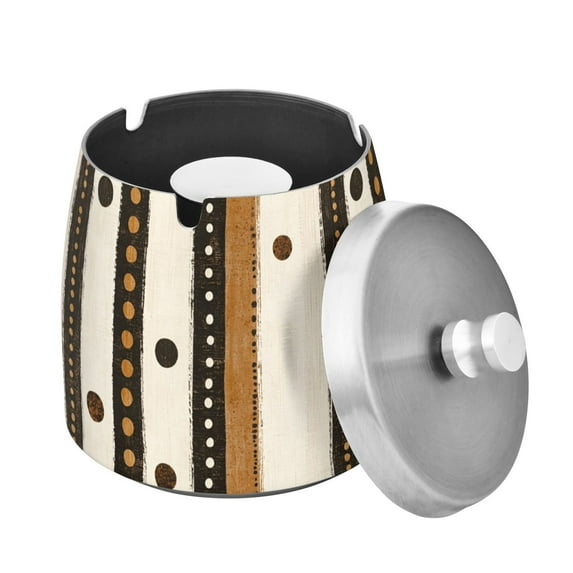 Yayeee Ashtray with Lid for Cigarette Smokeless Stainless Steel Home Ash Holder, Beige Abstract Dots