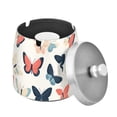 thumbnail image 1 of Yayeee Ashtray with Lid for Cigarette Smokeless Stainless Steel Home Ash Holder, Beige Butterflies, 1 of 7