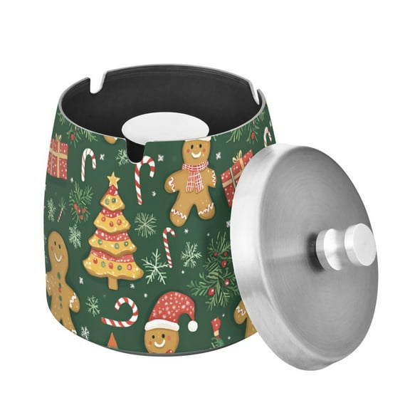 Yayeee Ashtray with Lid for Cigarette Smokeless Stainless Steel Home Ash Holder, Beige Christmas Gingerbread