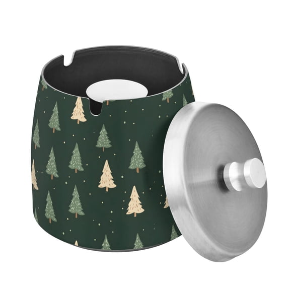Yayeee Ashtray with Lid for Cigarette Smokeless Stainless Steel Home Ash Holder, Beige Christmas Trees