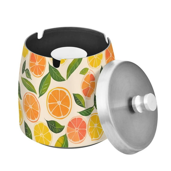 Yayeee Ashtray with Lid for Cigarette Smokeless Stainless Steel Home Ash Holder, Beige Citrus Leaves