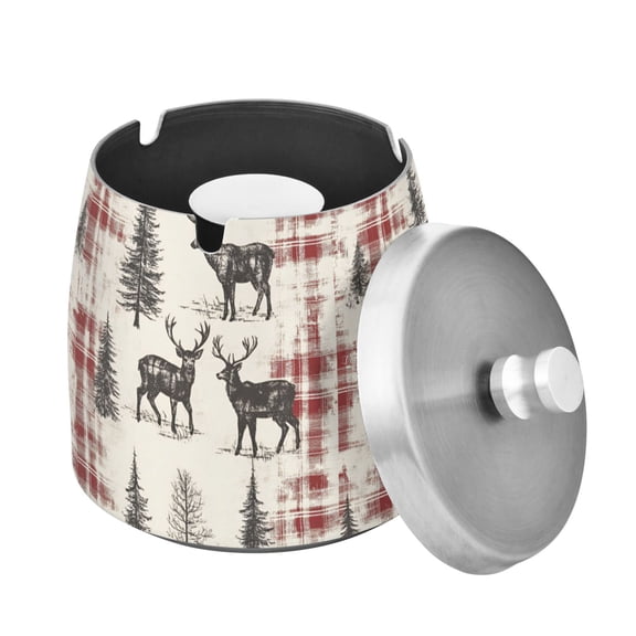 Yayeee Ashtray with Lid for Cigarette Smokeless Stainless Steel Home Ash Holder, Beige Deer