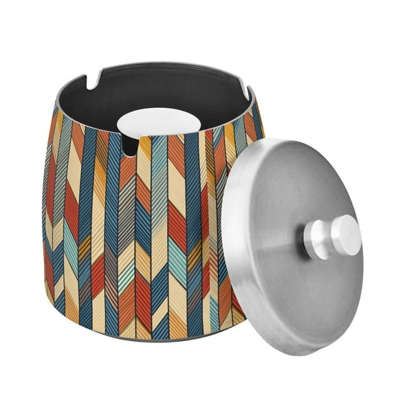 Yayeee Ashtray with Lid for Cigarette Smokeless Stainless Steel Home Ash Holder, Beige Geometric