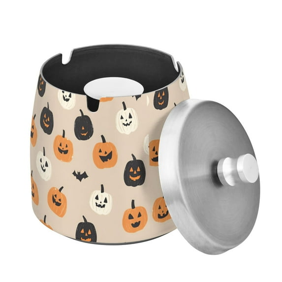 Yayeee Ashtray with Lid for Cigarette Smokeless Stainless Steel Home Ash Holder, Beige Halloween Pumpkin