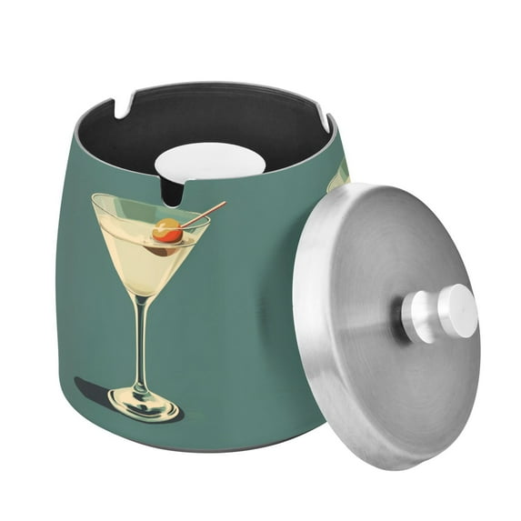 Yayeee Ashtray with Lid for Cigarette Smokeless Stainless Steel Home Ash Holder, Beige Martini