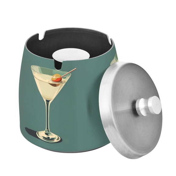 Yayeee Ashtray with Lid for Cigarette Smokeless Stainless Steel Home Ash Holder, Beige Martini