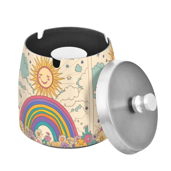 Yayeee Ashtray with Lid for Cigarette Smokeless Stainless Steel Home Ash Holder, Beige Rainbow