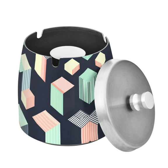 Yayeee Ashtray with Lid for Cigarette Smokeless Stainless Steel Home Ash Holder, Black Cubes