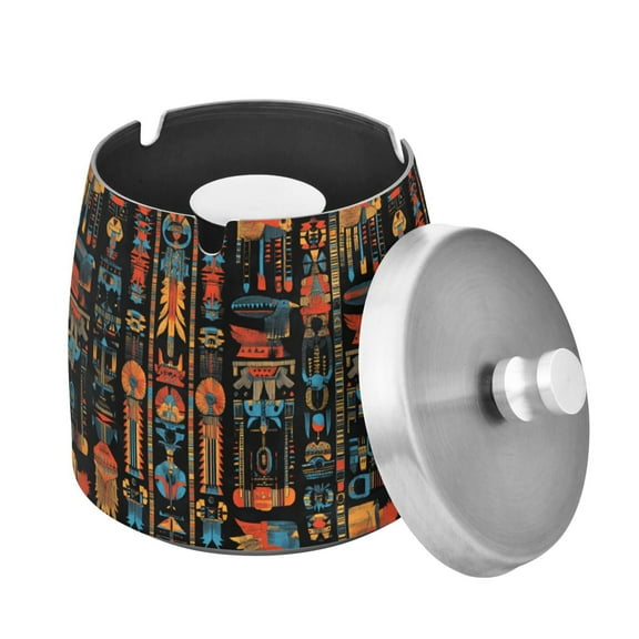 Yayeee Ashtray with Lid for Cigarette Smokeless Stainless Steel Home Ash Holder, Black Geometric