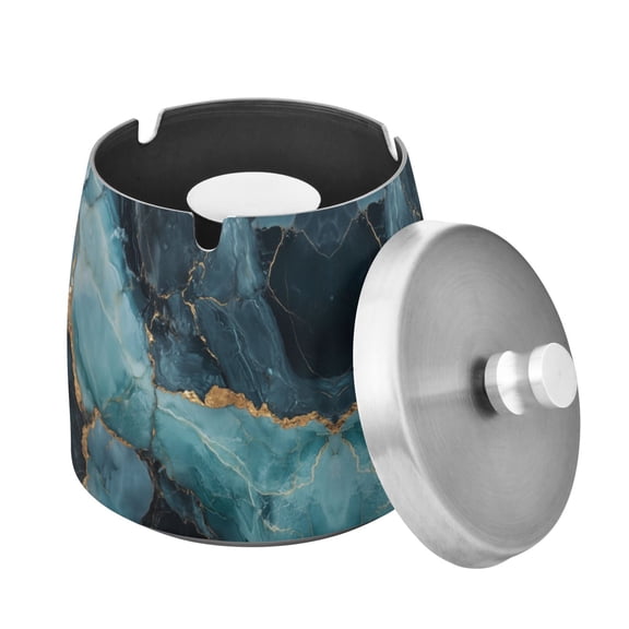 Yayeee Ashtray with Lid for Cigarette Smokeless Stainless Steel Home Ash Holder, Black Marble
