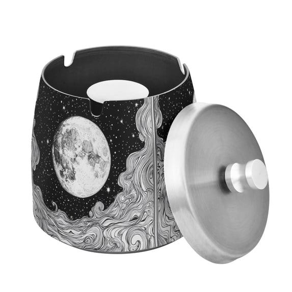 Yayeee Ashtray with Lid for Cigarette Smokeless Stainless Steel Home Ash Holder, Black Moon