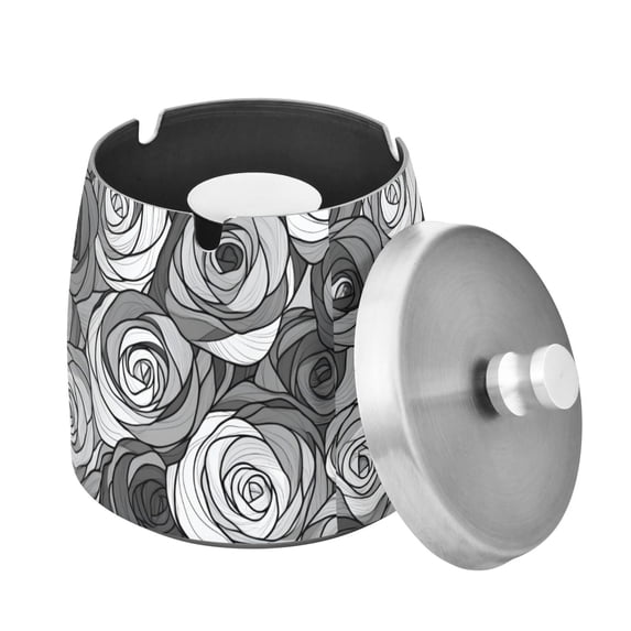 Yayeee Ashtray with Lid for Cigarette Smokeless Stainless Steel Home Ash Holder, Black Roses