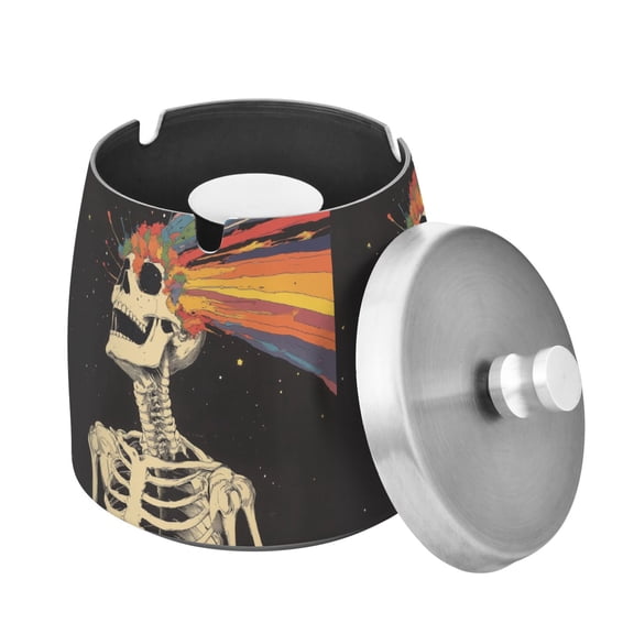 Yayeee Ashtray with Lid for Cigarette Smokeless Stainless Steel Home Ash Holder, Black Skeleton