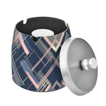 Yayeee Ashtray with Lid for Cigarette Smokeless Stainless Steel Home Ash Holder, Black Stripes