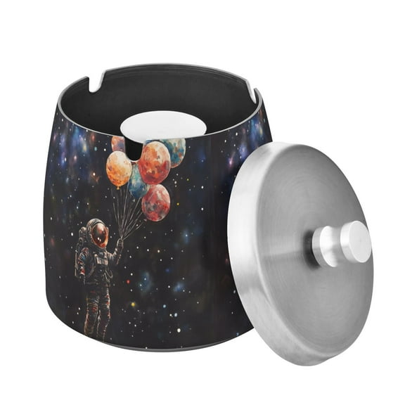 Yayeee Ashtray with Lid for Cigarette Smokeless Stainless Steel Home Ash Holder, Black Watercolor Space