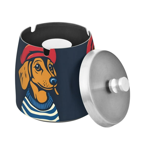 Yayeee Ashtray with Lid for Cigarette Smokeless Stainless Steel Home Ash Holder, Blue Dog Artist