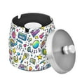 thumbnail image 1 of Yayeee Ashtray with Lid for Cigarette Smokeless Stainless Steel Home Ash Holder, Blue Doodle Pattern, 1 of 7