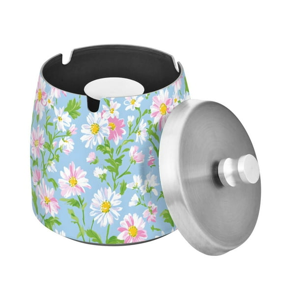 Yayeee Ashtray with Lid for Cigarette Smokeless Stainless Steel Home Ash Holder, Blue Floral