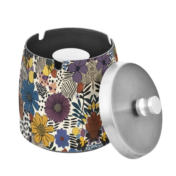 Yayeee Ashtray with Lid for Cigarette Smokeless Stainless Steel Home Ash Holder, Blue Flowers