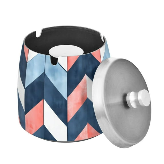 Yayeee Ashtray with Lid for Cigarette Smokeless Stainless Steel Home Ash Holder, Blue Geometric