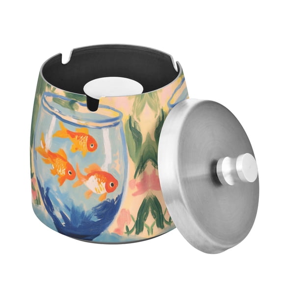 Yayeee Ashtray with Lid for Cigarette Smokeless Stainless Steel Home Ash Holder, Blue Goldfish Bowl