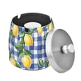thumbnail image 1 of Yayeee Ashtray with Lid for Cigarette Smokeless Stainless Steel Home Ash Holder, Blue Plaid Lemon, 1 of 7