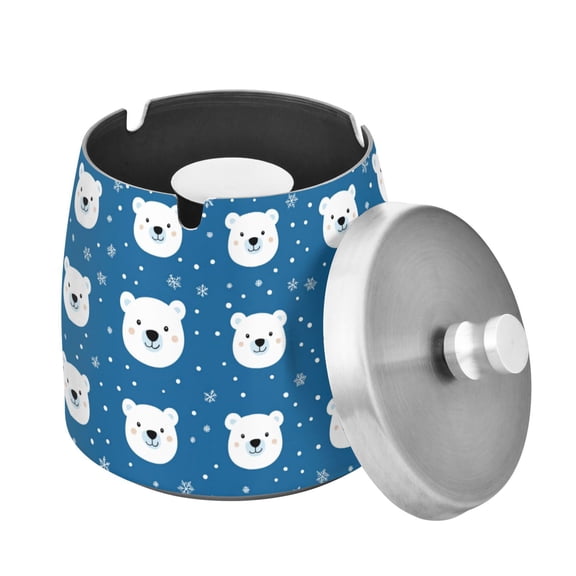 Yayeee Ashtray with Lid for Cigarette Smokeless Stainless Steel Home Ash Holder, Blue Polar Bear